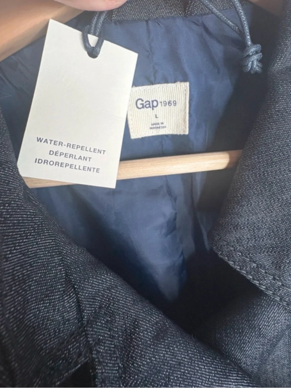 GAP Denim Trench Coat Women's Large Double Breasted Belted Waist Blue Size L